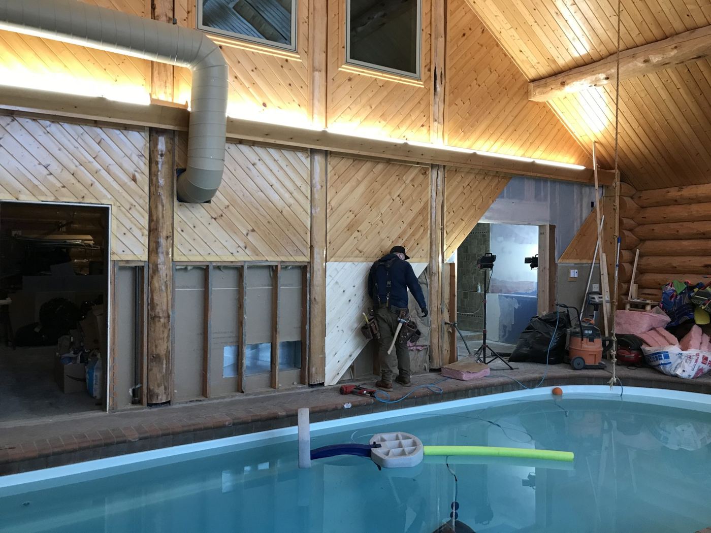 Timber over an indoor pool